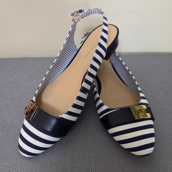 Tommy Hilfiger 8M Nautical Stripe Slingback Flat Shoed Adjustable - Picture 2 of 14